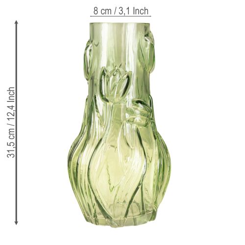 Artikel Vase aus Glas mit geprägtem Tulpendesign für harmonische Raumgestaltung 30cm
