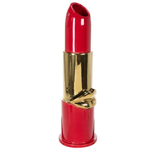 Deko-Vase aus Keramik im Lippenstift-Design 38 cm Rot-Gold für Kunstblumen