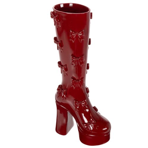 Dekovase Stiefel aus Polyresin 37cm bordeaux mit Schleifen