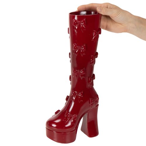 Dekovase Stiefel aus Polyresin 37cm bordeaux mit Schleifen | Floristik24.at