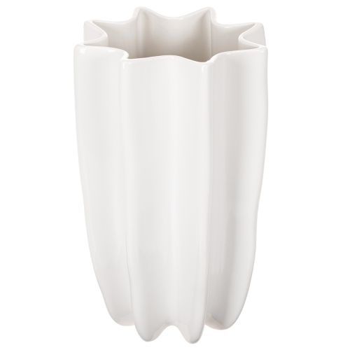 Keramikvase geriffelt 24 cm weiß für Trockenblumen
