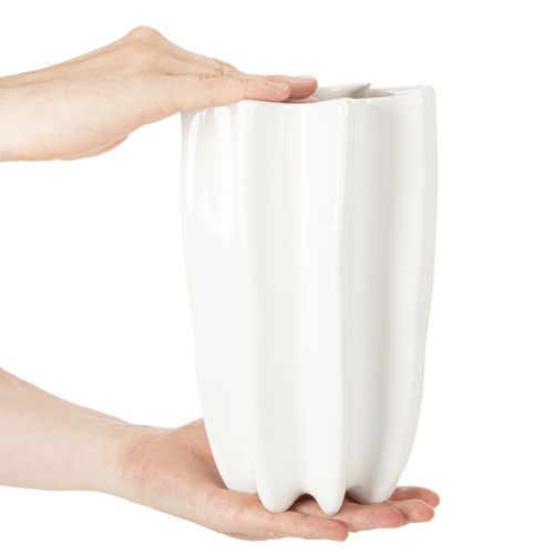 Keramikvase geriffelt 24 cm weiß für Trockenblumen | Floristik24.at