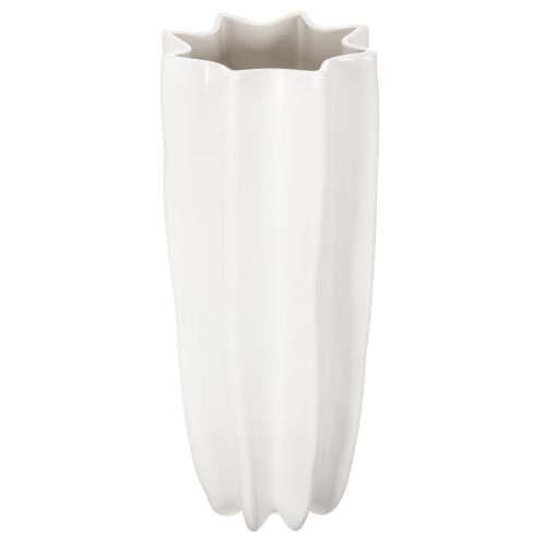 Blumenvase aus Keramik geriffelt Weiß 38cm