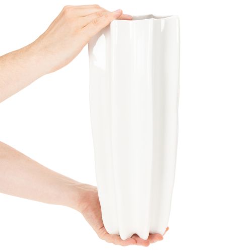 Blumenvase aus Keramik geriffelt Weiß 38cm | Floristik24.at