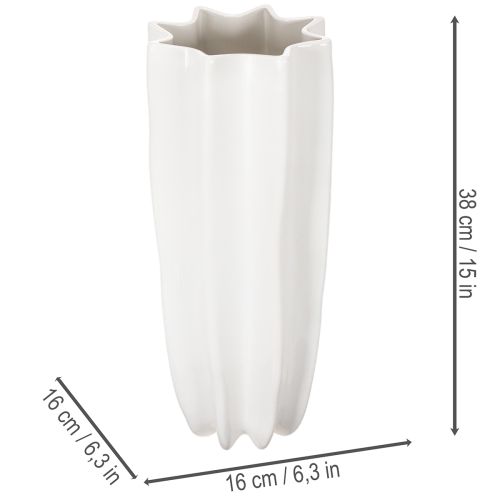 Blumenvase aus Keramik geriffelt Weiß 38cm | Floristik24.at