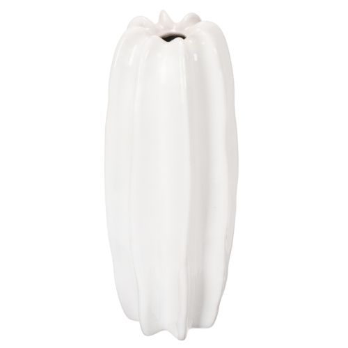 Weiße Keramikvase geriffelt 40cm für Trockenblumen