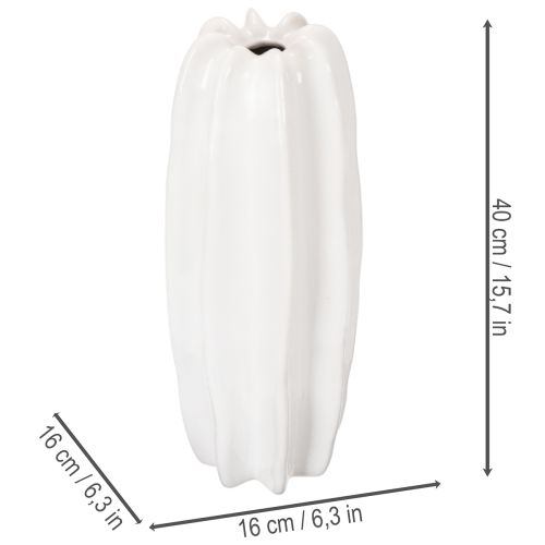 Weiße Keramikvase geriffelt 40cm für Trockenblumen | Floristik24.at