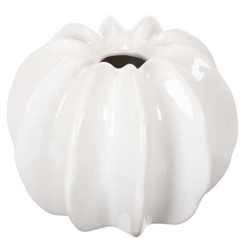 Kürbis-Dekovase Keramik weiß glänzend 19cm für Wohnzimmerdeko