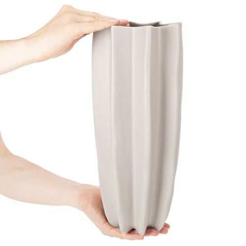 Keramikvase mit Rillenstruktur mattgrau 38 cm hoch für Trockenblumen | Floristik24.at