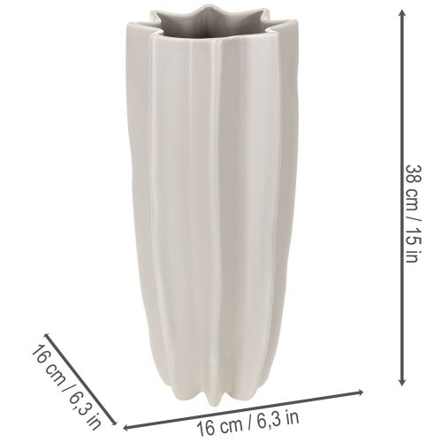 Keramikvase mit Rillenstruktur mattgrau 38 cm hoch für Trockenblumen | Floristik24.at