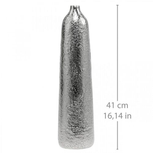 Artikel Deko Vase Metall Gehämmert Blumenvase Silber Ø9,5cm H41cm