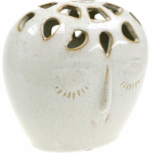 Floristik24 Keramikvase mit Gesicht Creme, Beige H13cm Steingutoptik 1St