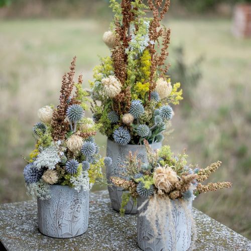 Floristik24 Vase Beton Weiß Blumenvase mit Relief Blumen Vintage Ø14,5cm