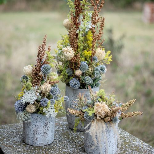 Artikel Vase Beton Weiß Blumenvase mit Relief Blumen Vintage Ø14,5cm