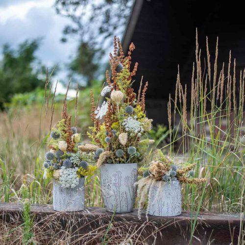 Floristik24 Vase Beton Weiß Blumenvase mit Relief Blumen Ø12,5 2 Stück