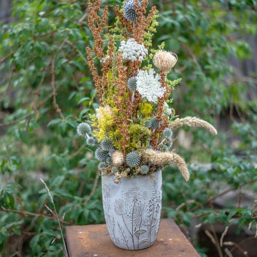 Pflanzgefäß/Vase mit "Gesicht" ca 10,5 cm hoch weiß-grau-blau Beton Vintage 