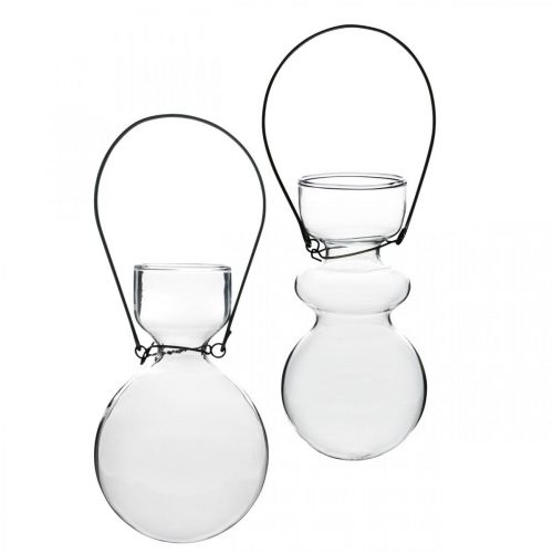 Artikel Mini Glasvasen zum Aufhängen Bügel Bauchig H11/11,5cm 2er-Set