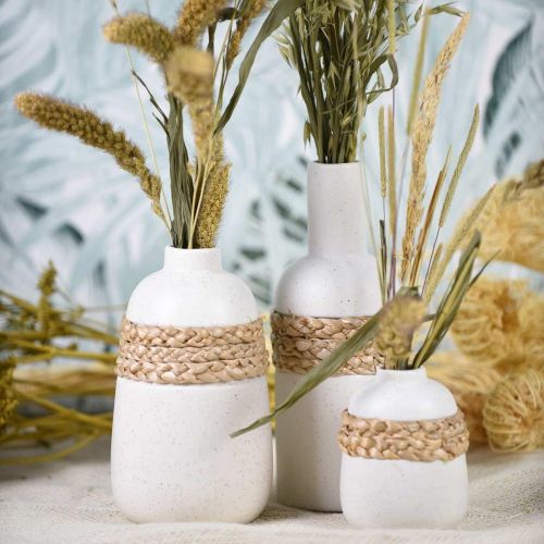 Artikel Blumenvase weiß Keramik und Seegras Kleine Tischvase H10,5cm