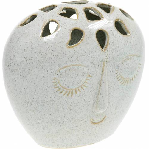 Floristik24 Vase mit Gesicht Creme, Beige H18cm Steingutoptik 1St