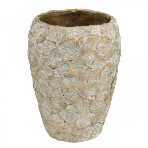 Floristik24 Dekotopf Blütenmuster, Betonvase Golden Vintage-Look Ø18cm H24cm