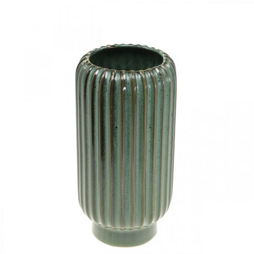 Vase aus Keramik, Tischschmuck, Dekovase geriffelt Grün, Braun Ø10,5cm H21,5cm