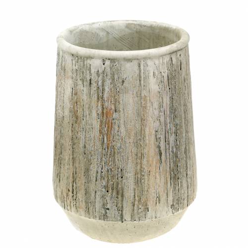 Floristik24 Übertopf Vase Beton Holzdesign Ø15cm