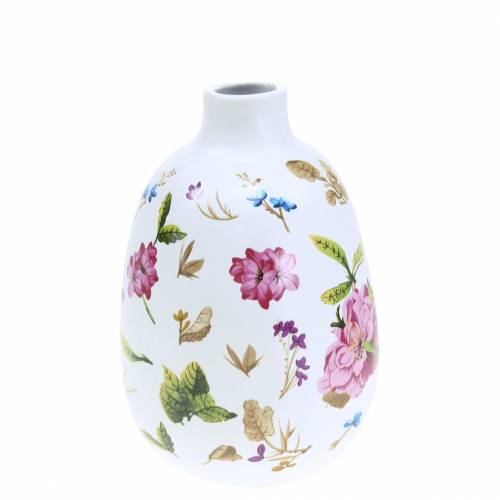 Floristik24 Deko Vase Weiß Geblümt Ø9cm H13,8cm