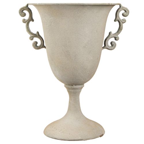 Artikel Vintage Deko Pokal mit Griffen Metall Deko Grau H30cm