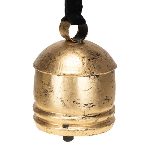 Vintage Glocke Gold mit schwarzem Samtband H15cm