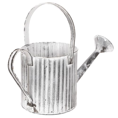 Metall-Pflanzkanne Ø17cm, Gießkanne, Verzinkt, Grau-Weiß, für Deko und Bepflanzung | Floristik24.at