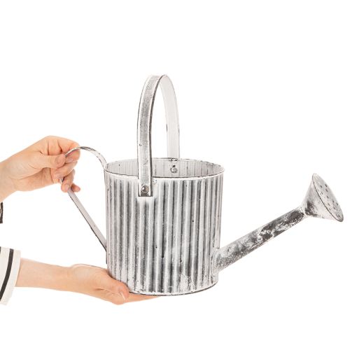 Metall-Pflanzkanne Ø17cm, Gießkanne, Verzinkt, Grau-Weiß, für Deko und Bepflanzung | Floristik24.at