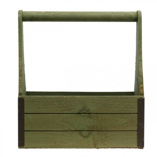 Floristik24 Vintage Pflanzkasten Holz Werkzeugkiste Olivgrün 28×14×31cm