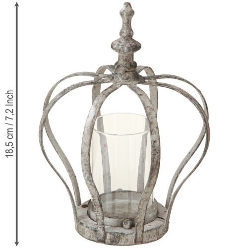 Artikel Vintage Windlicht Krone Metall mit Glas Grau Ø14cm H18,5cm