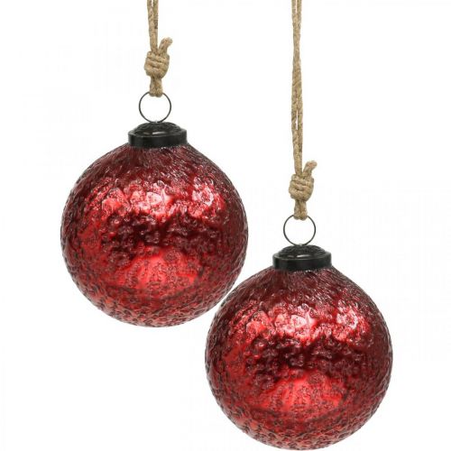 Floristik24 Vintage Weihnachtskugeln Glas Christbaumkugeln Rot Ø10cm 2St