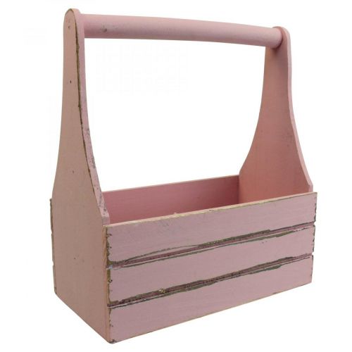 Floristik24 Vintage Blumenkasten Holz Pflanzkasten Rosa 28×14×31cm