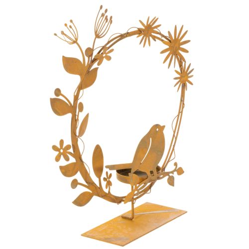 Teelichthalter aus Metall mit Vogel und Blumenmotiv in Rostoptik 24×27×6cm bestellen | Floristik24.at