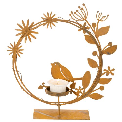 Teelichthalter aus Metall mit Vogel und Blumenmotiv in Rostoptik 24×27×6cm | Floristik24.at