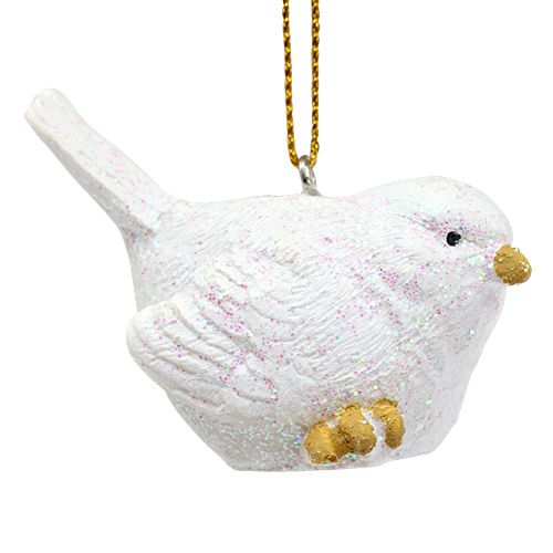 Floristik24 Vogel Weiß mit Glimmer 5cm 3St