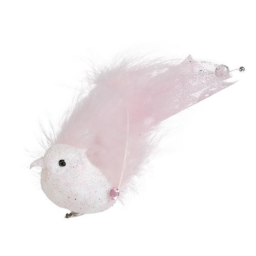 Floristik24 Vogel am Clip 14cm Rosa, Glimmer 2St