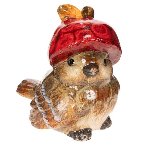 Dekofigur Vogel aus Keramik mit roter Apfel-Mütze 13cm bestellen | Floristik24.at