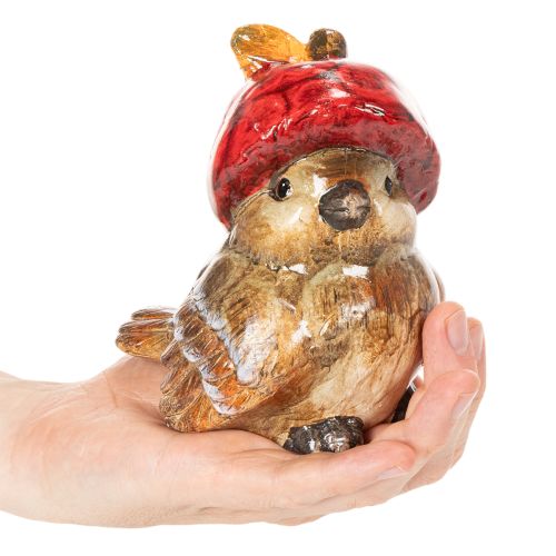 Dekofigur Vogel aus Keramik mit roter Apfel-Mütze 13cm | Floristik24.at