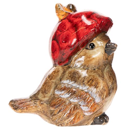 Dekofigur Vogel aus Keramik mit roter Apfel-Mütze 13cm | Floristik24.at