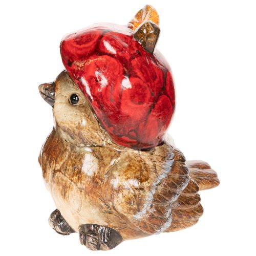Dekofigur Vogel aus Keramik mit roter Apfel-Mütze 13cm | Floristik24.at