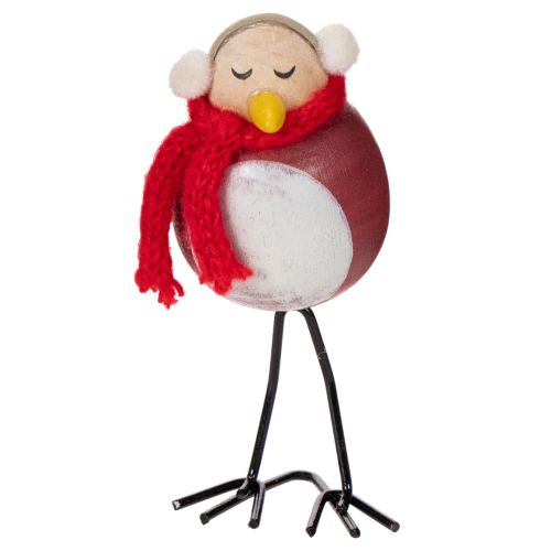 Deko-Vogel-Figuren mit rotem Schal 11 cm aus Holz und Metall, 4er-Set für Winterdekoration | Floristik24.at