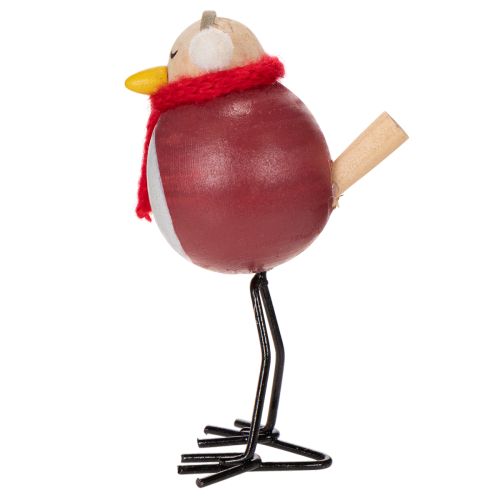 Deko-Vogel-Figuren mit rotem Schal 11 cm aus Holz und Metall, 4er-Set für Winterdekoration | Floristik24.at