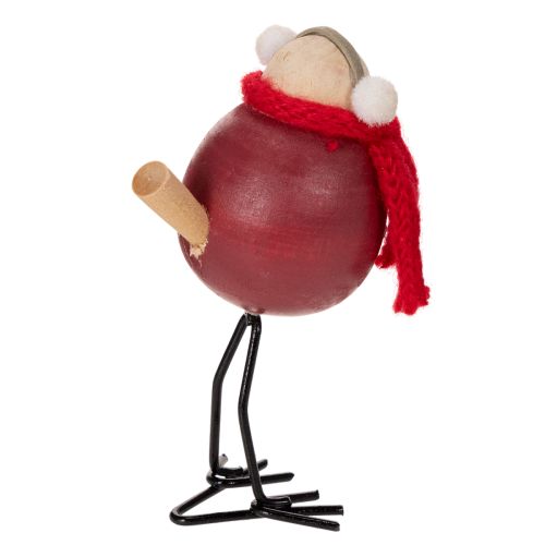 Deko-Vogel-Figuren mit rotem Schal 11 cm aus Holz und Metall, 4er-Set für Winterdekoration | Floristik24.at