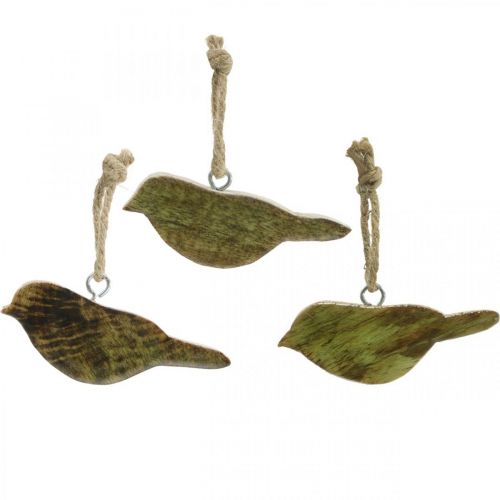 Floristik24 Vögel zum Hängen, Frühlingsdeko, Holzhänger Natur, Grün H4cm 6 St