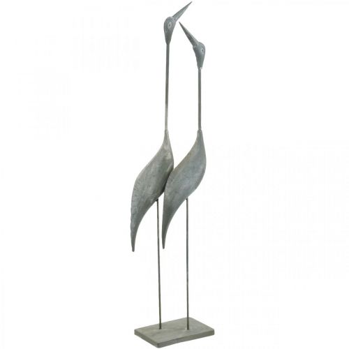 Floristik24 Vogelpaar, Metalldeko, Wasservögel Silbern, Weiß gewaschen H74cm