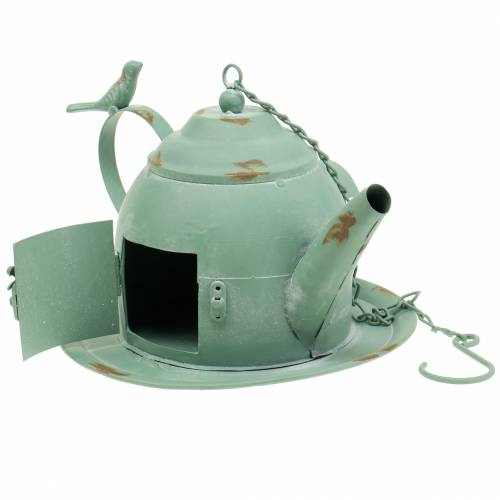 Floristik24 Vogelhaus Teekanne zum Hängen Mintgrün H15cm