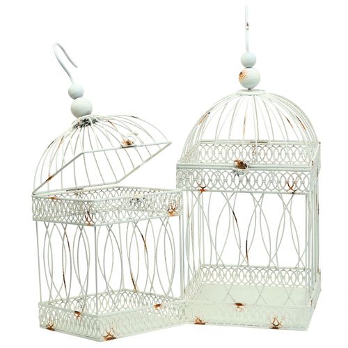 Floristik24 Vogelvoliere Vintage eckig Weiß 21/17cm 2St